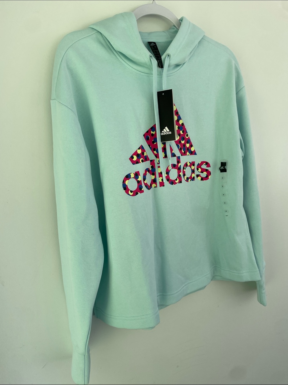 Adidas Mint Green Hoodie with Multicolor Polka-Dot Logo 1X NEW - Picture 5 of 7